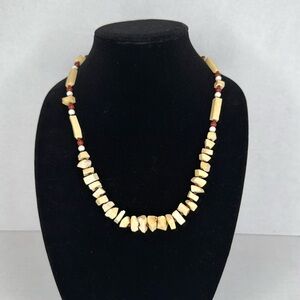 Bohemian Cream and Reddish Brown Beaded Necklace Lot A28